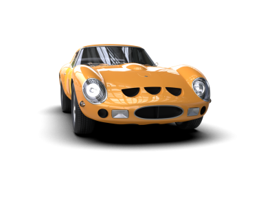 Beyaz arka planda izole edilmiş turuncu bir arabanın 3 boyutlu görüntüsü
