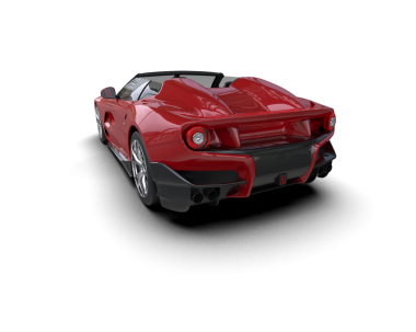 Stüdyo arka planında izole edilmiş 3 boyutlu kırmızı kaslı bir araba..