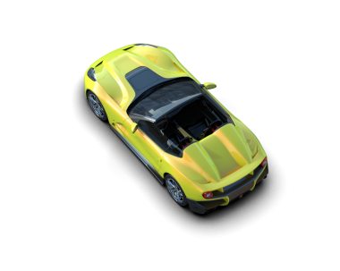 Siyah arka planda sarı bir arabanın 3 boyutlu çizimi