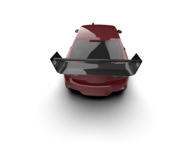 Siyah arkaplan ile izole edilmiş yansıtıcı bir arabanın 3 boyutlu canlandırması