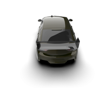 Karanlık bir stüdyonun arka planında 3 boyutlu bir marka minibüsü.