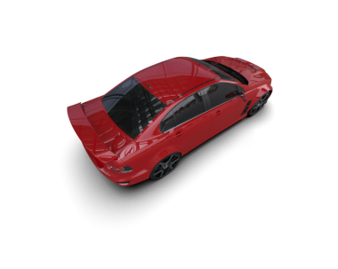 Stüdyoda izole edilmiş, gölgeli kırmızı bir arabanın 3 boyutlu görüntüsü.