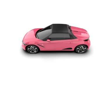 İzole edilmiş beyaz arka planda pembe elektrikli araba. 3d illüstrasyon