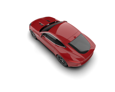 Beyaz stüdyo arka planında izole edilmiş 3 boyutlu kırmızı bir araba.