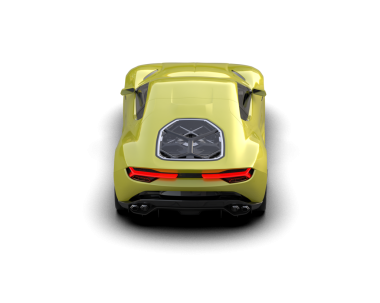 Sarı modern araba gri arka planda izole edilmiş.