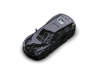 Koyu bir arkaplanda siyah yansıtıcı bir arabanın 3 boyutlu görüntüsü