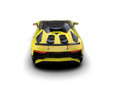 Modern sarı yarış arabası - arka manzara. Gölgesi olan siyah arkaplanda izole.