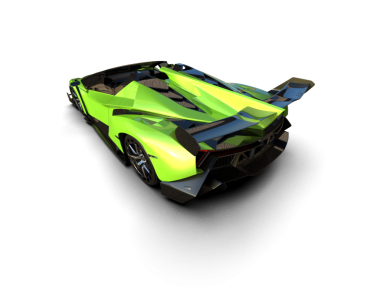 Beyaz arka planda izole edilmiş yeşil-siyah bir arabanın 3 boyutlu görüntüsü