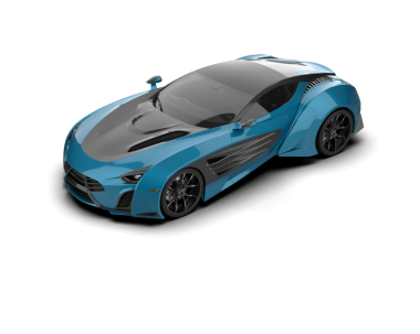 gerçekçi 3D mavi araba çizimi