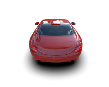 Beyaz arka plan stüdyosundaki bir arabanın 3 boyutlu görüntüsü izole edilmiş.