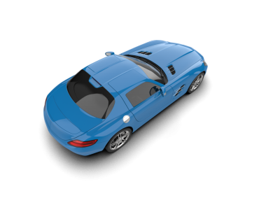 Beyaz arka planda mavi bir araba. 3d oluşturma