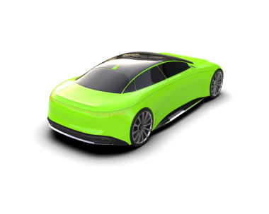 3D gerçekçi modern yeşil araba beyaz arka planda izole.