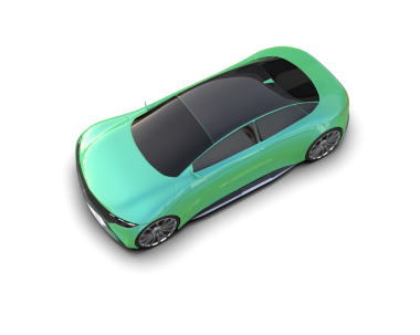 İzole edilmiş beyaz arka planda yeşil bir arabanın 3 boyutlu görüntüsü.
