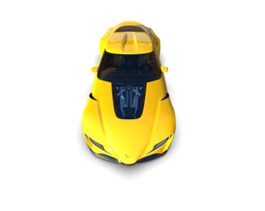 Beyaz arka planda izole edilmiş sarı bir spor arabanın 3 boyutlu görüntüsü
