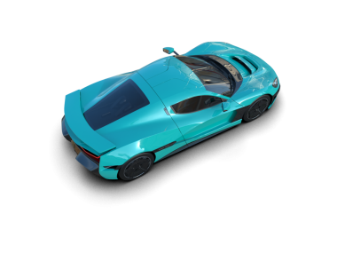 Beyaz arka planda izole edilmiş bir spor arabanın 3 boyutlu görüntüsü.