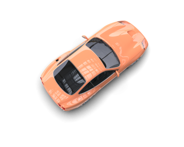 Turuncu bir arabanın 3 boyutlu görüntüsü