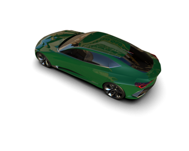 Beyaz arkaplanda izole edilmiş yeşil jenerik bir arabanın 3 boyutlu çizimi