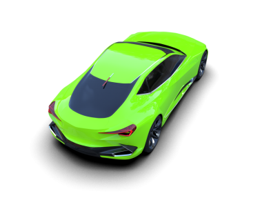 Beyaz arka planda yeşil bir araba, 3 boyutlu.