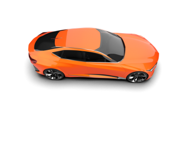 Beyaz arka planda turuncu araba. 3d illüstrasyon.