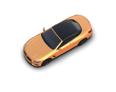 Gri arka planda turuncu bir araba. 3d oluşturma