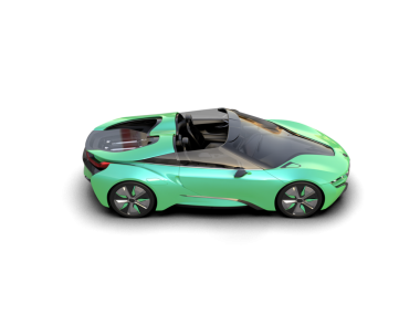 Beyaz arkaplanda izole edilmiş yeşil jenerik bir arabanın 3 boyutlu çizimi