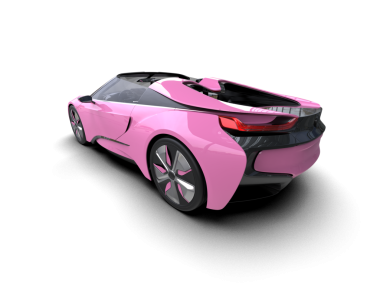 Pembe bir arabanın 3 boyutlu görüntüsü izole.