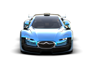 Mavi arka planı olan modern bir araba. 3d oluşturma