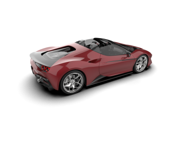 Beyaz arkaplanda izole edilmiş kırmızı bir arabanın 3 boyutlu görüntüsü