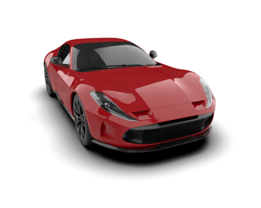 Beyaz arka planda kırmızı araba. 3d oluşturma