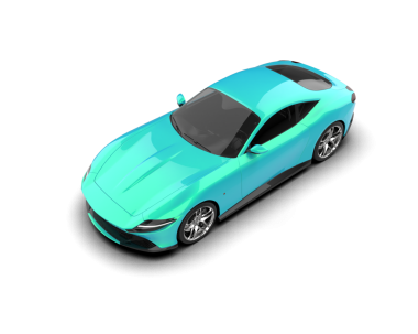Beyaz arka planda mavi bir arabanın 3 boyutlu canlandırması