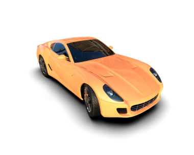 Beyaz arka planda bir spor arabanın 3 boyutlu canlandırması