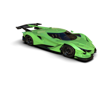 Yeşil arka planı olan modern bir araba. 3d oluşturma