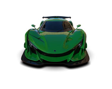 Arka planda yansıması olan yeşil, modern bir spor araba. 3d illüstrasyon.