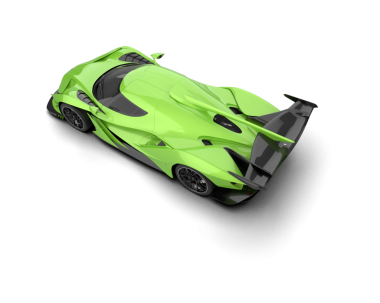 Stüdyoda izole edilmiş yeşil renkli bir arabanın 3 boyutlu görüntüsü.