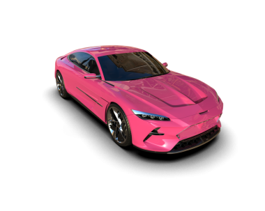 Stüdyo arka planında izole edilmiş güzel pembe bir arabanın 3 boyutlu görüntüsü.