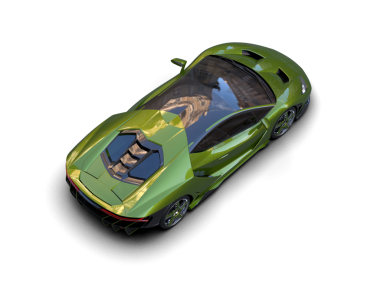 Yeşil bir spor arabanın 3 boyutlu çizimi