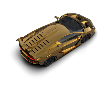 Koyu arkaplanda altın rengi bir araba, 3 boyutlu.