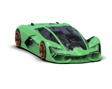 Koyu bir arka planda izole edilmiş yeşil bir spor arabanın 3 boyutlu çizimi