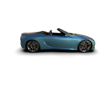 Beyaz arka planda siyah çatılı mavi spor araba.