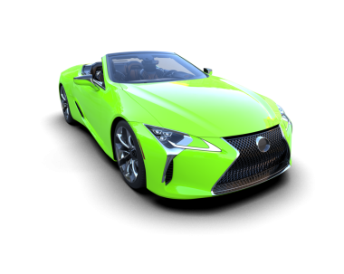 Beyaz arka planı olan yeşil bir araba..