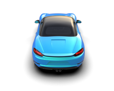 Mavi araba izole edildi. 3d oluşturma