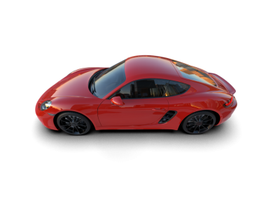 Beyaz arka planda kırmızı bir spor arabanın 3 boyutlu resmi