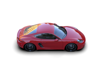 Beyaz arka planda izole edilmiş kırmızı bir arabanın 3 boyutlu görüntüsü