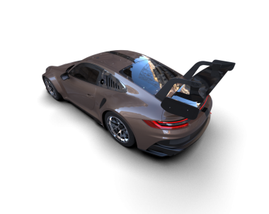 Beyaz arka planda camlı bir araba.