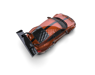 Siyah arka planda izole edilmiş turuncu bir itfaiye aracının 3 boyutlu resmi