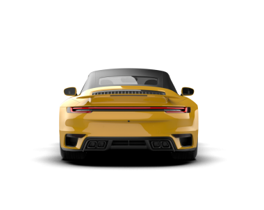 Beyaz arka planda modern sarı araba ön görünümü 3 boyutlu illüstrasyon.