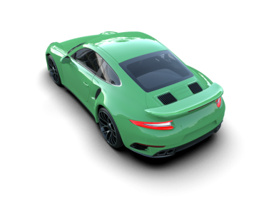 Koyu arkaplanda yeşil bir spor arabanın 3 boyutlu çizimi