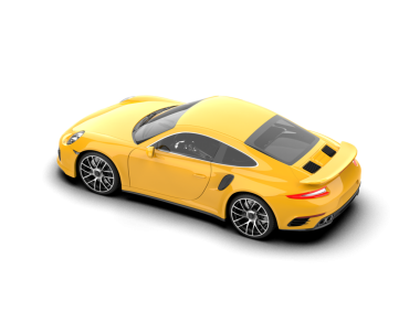 Sarı modern araba beyaz arka planda izole edilmiş.