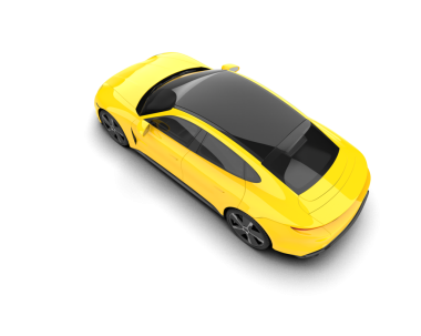 Sarı araba beyaz arka planda izole edilmiş. 3 boyutlu resimleme.