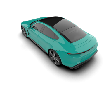 Beyaz arka planda izole edilmiş yeşil, jenerik bir arabanın 3 boyutlu çizimi